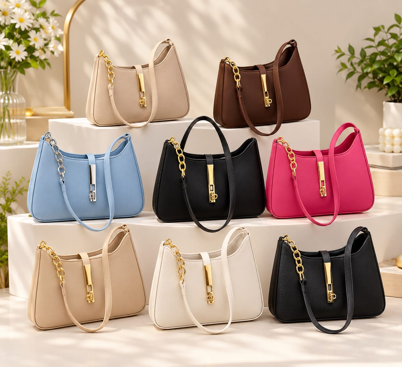 Elegant Chain Detail Hobo Shoulder Bag