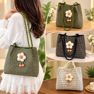 Sunflower plaid large capacity tote bag